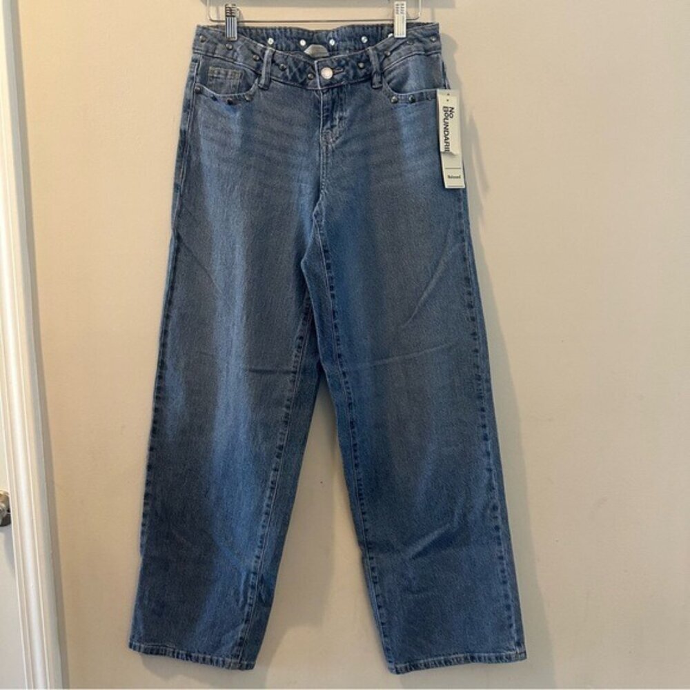 No Boundaries Y2K Mid Rise Baggy Wide Leg Jeans Studded Size 00 NWT - Picture 6 of 15
